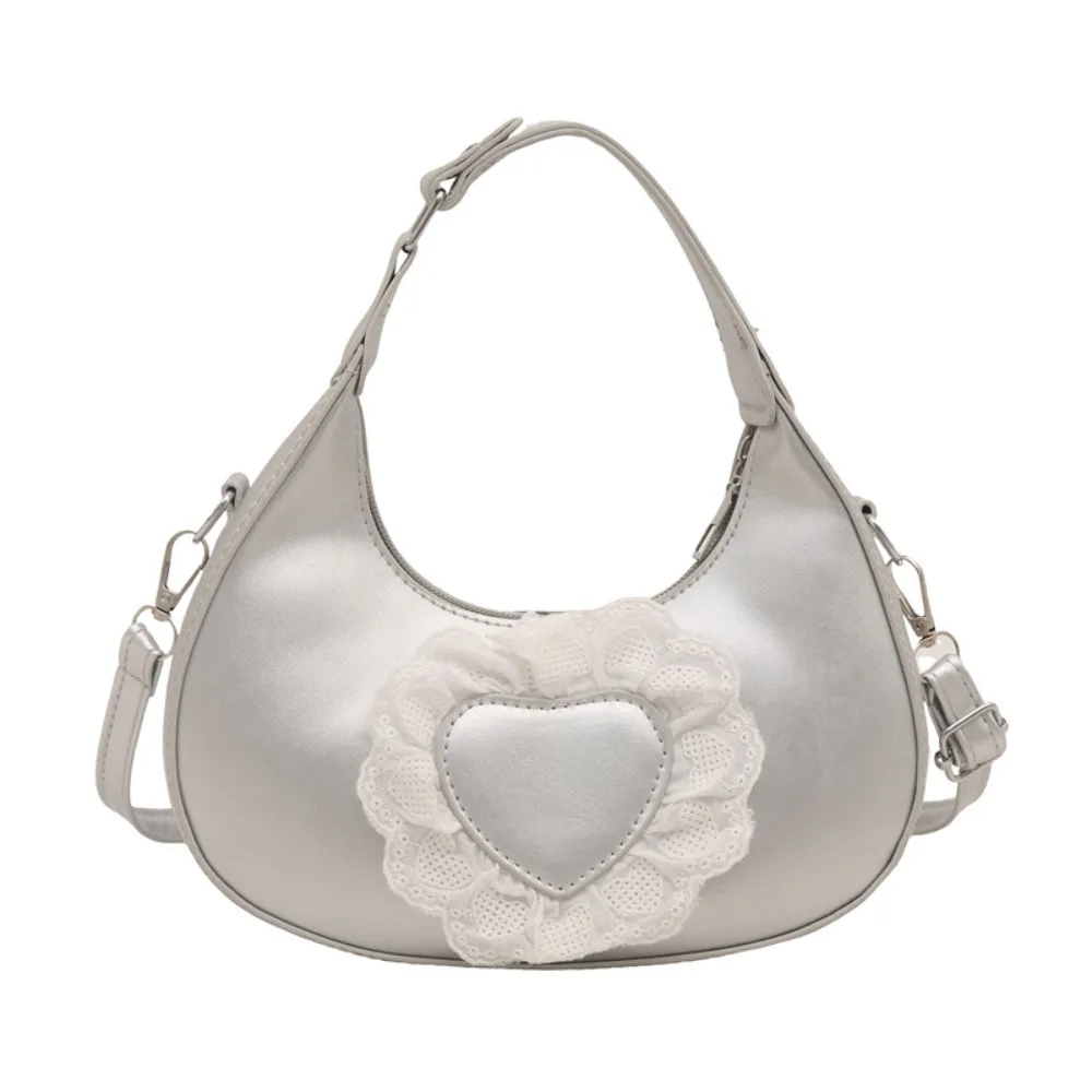 

Повседневная однотонная сумка через плечо с сердечками в корейском стиле, женская сумка из искусственной кожи, универсальная сумка на плечо для девушек