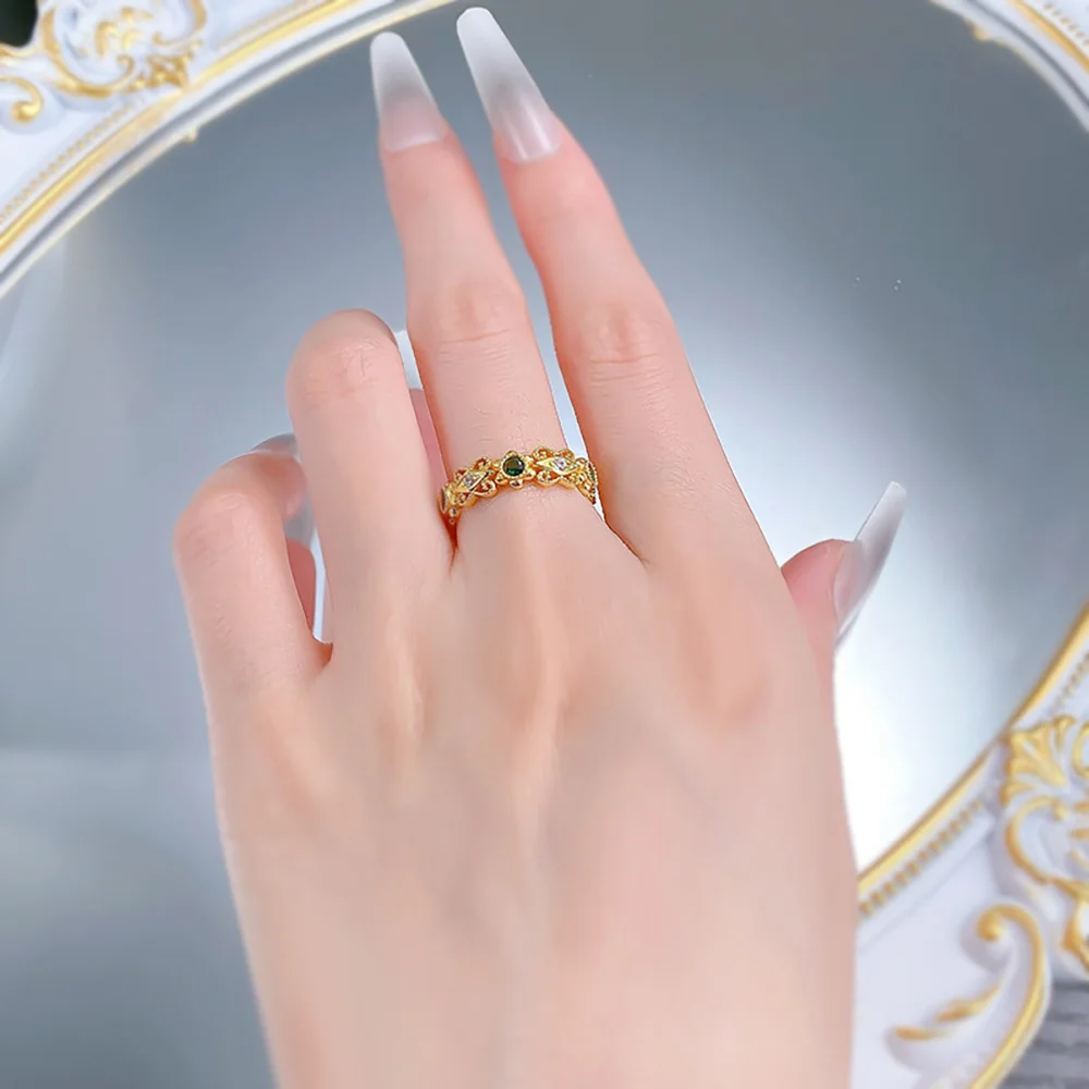 New Retro 18k Gold Plated 925 Sterling Silver Lab Diamond Emerald Court Ring for Women French Style Party Ring Fine Jewelry Gift