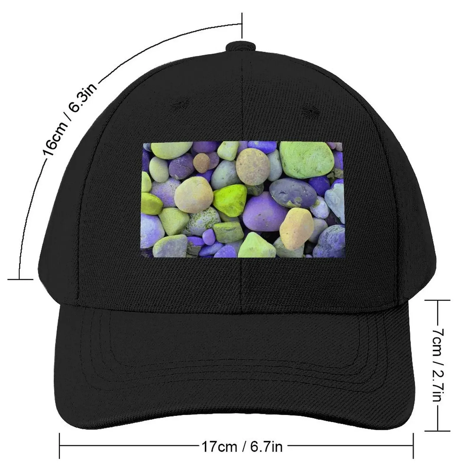 Green And Purple Space Pebbles, Digitally Altered Photograph Of Pebbles Baseball Cap Golf Hat Man Icon fishing hat Women's Men's