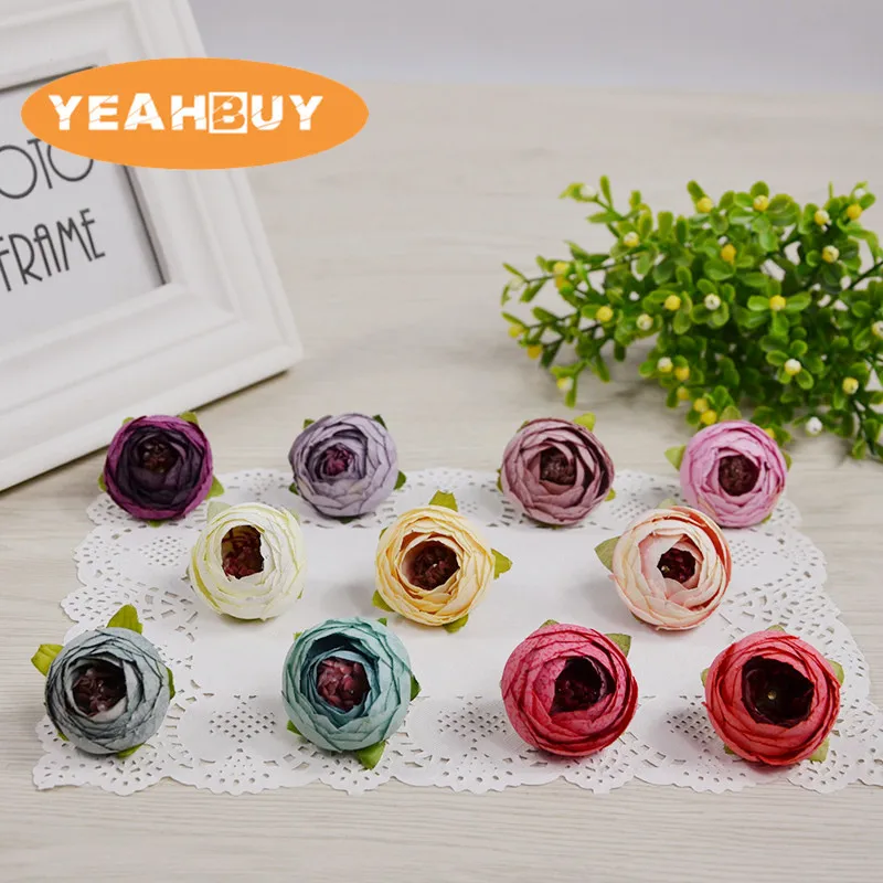 Artificial Small Tea Rose Peony Bud Silk Flower Heads for Decoration, DIY Apparel, Headwear, Jewelry, Wrist Accessory, 3.5cm