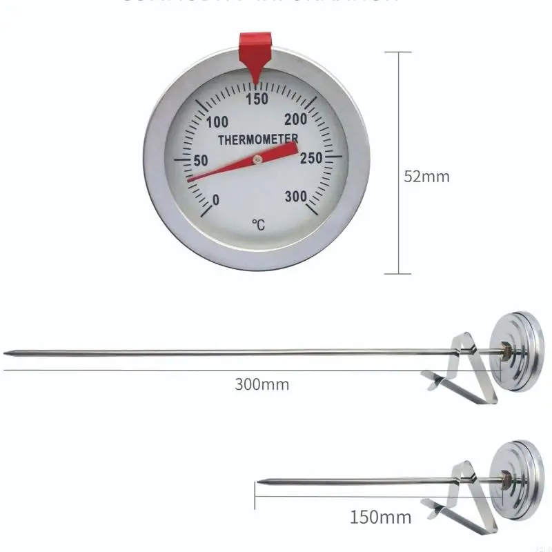 A2UD 150/300mm Probe Deep Fry Meat Turkey Thermometer for w/ 150/300mm Probe Stainless Steel for BBQ Grill Pot Pan Kettle 0-3