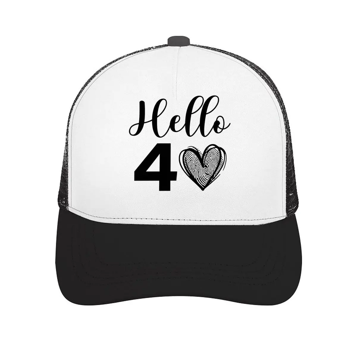 Hello 40 Fingerprint Heart Birthday Typography Mesh Baseball Cap Casual Hat For Womens Unisex Female