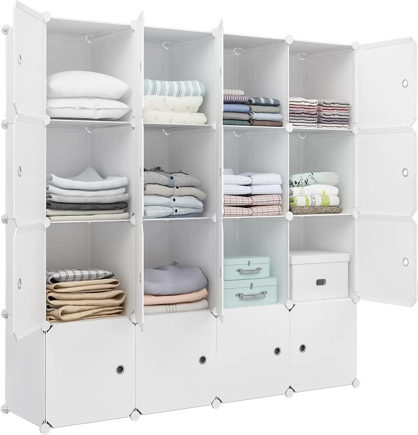 

Portable Wardrobe Closets 14 inches x18 inches Depth Bedroom Armoire, Clothes Storage Organizer with Doors, 16 Cubes, White