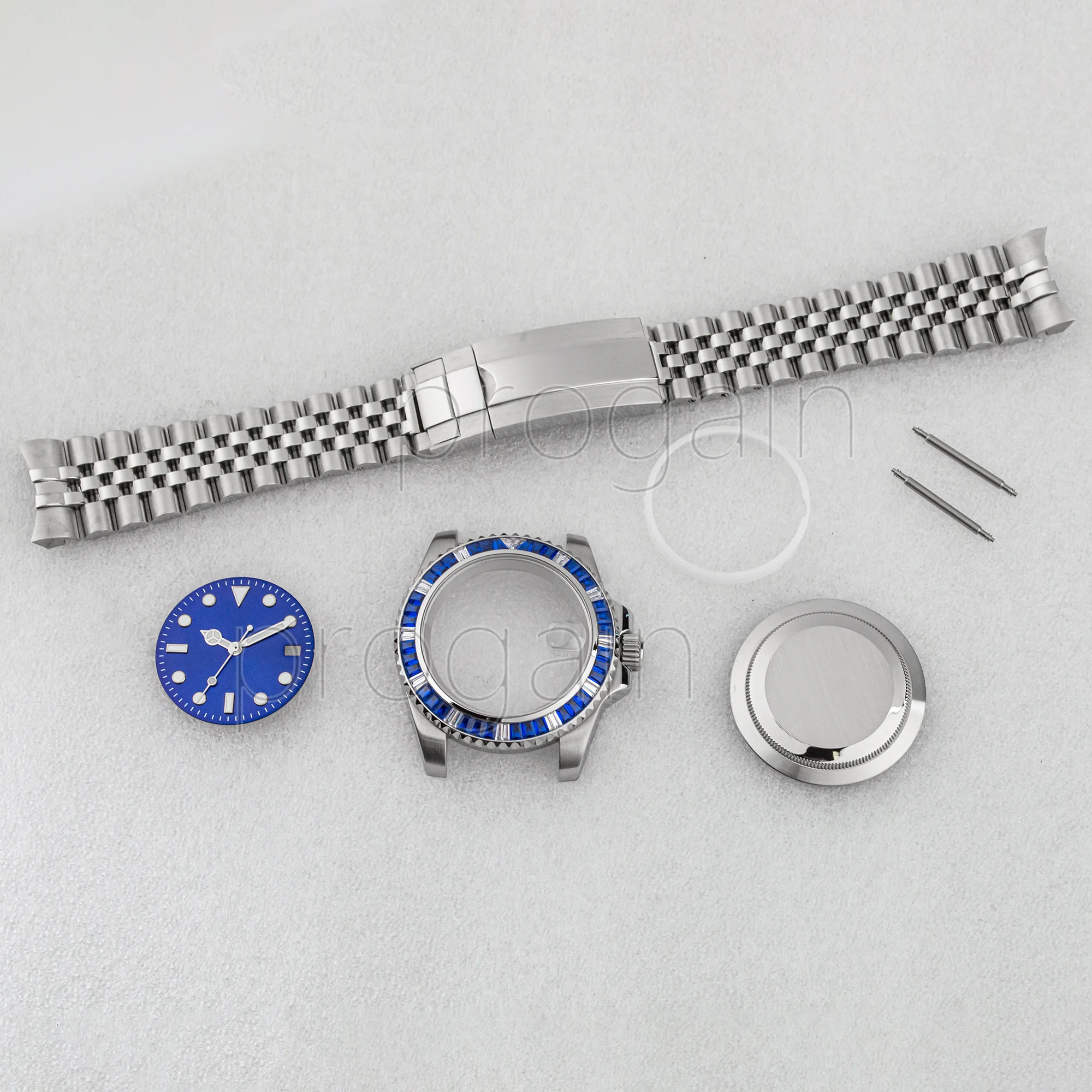 40MM NH35 Diamond Watch Case 28.5MM Dial SUB GMT Hands Magnifying Glass 20mm Five Beads/Oyster Strap for NH36 Movement Mod Parts