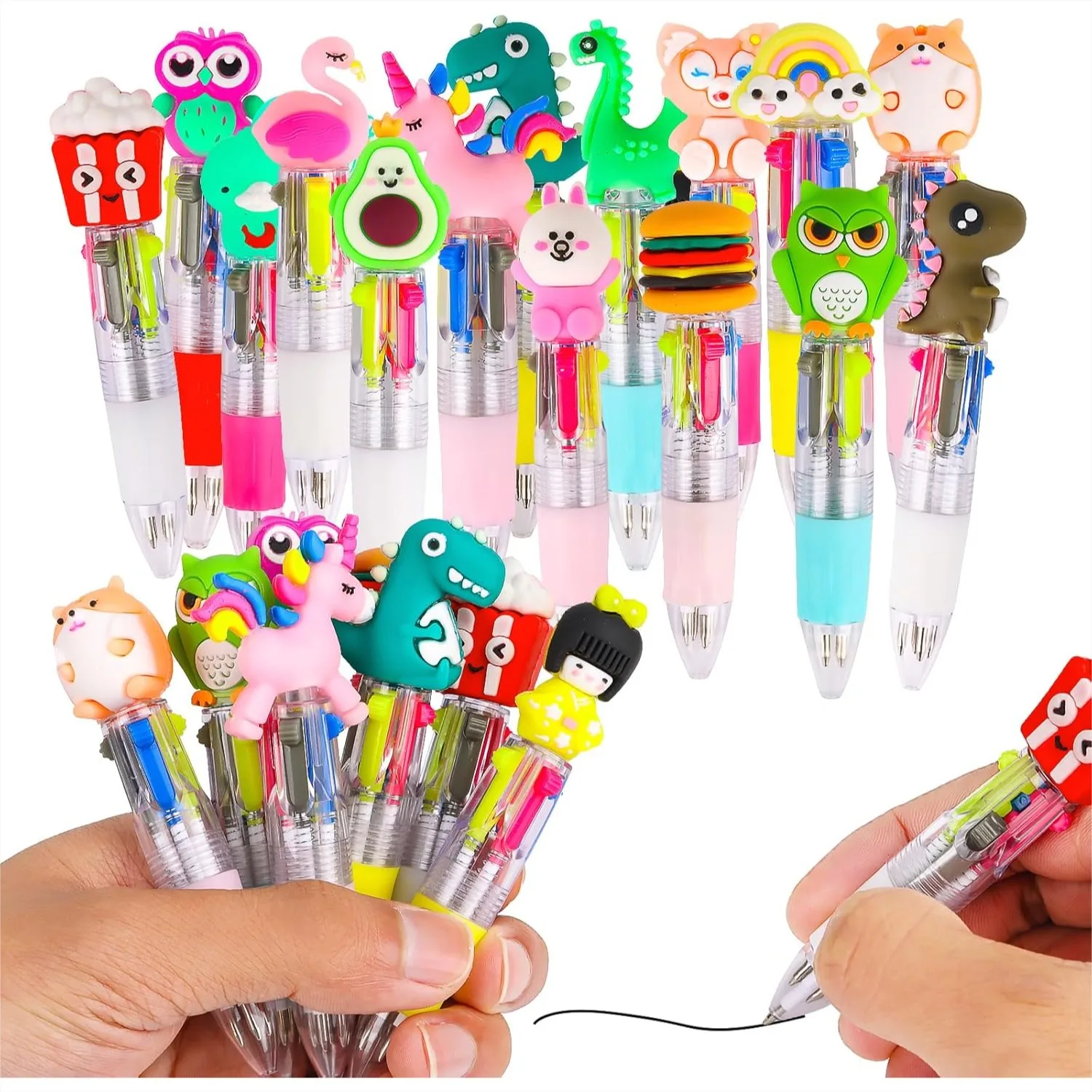 

30 Pcs 4-in-1 Multicolor Ballpoint Pens for Kids Cute Animal Pattern Mini Pens for Classroom Prizes Birthday Gifts
