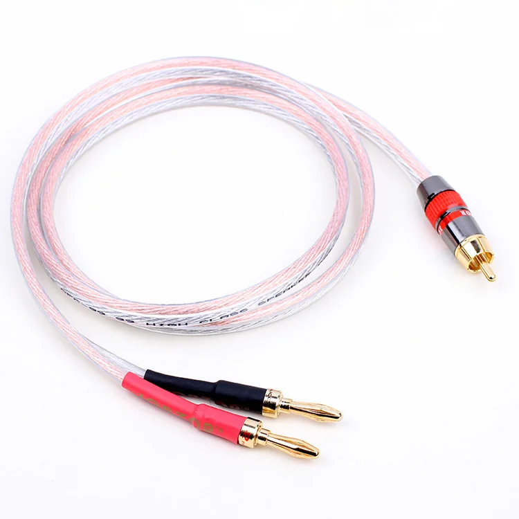 HIFI OFC RCA To 2 Dual Banana/Pin Banana Needle Plug Stereo Speaker Audio Cable For Amplifier M50WM60 Speaker 0.5m 1m 1.5m 2m 3m