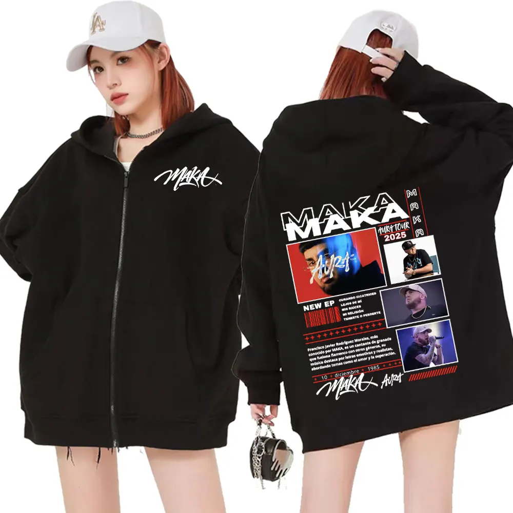 

Рэпер Maka Aura Tour 2025 Толстовки на молнии с принтом для мужчин и женщин Мода Хип-хоп Готическая толстовка на молнии Повседневные флисовые толстовки Куртки