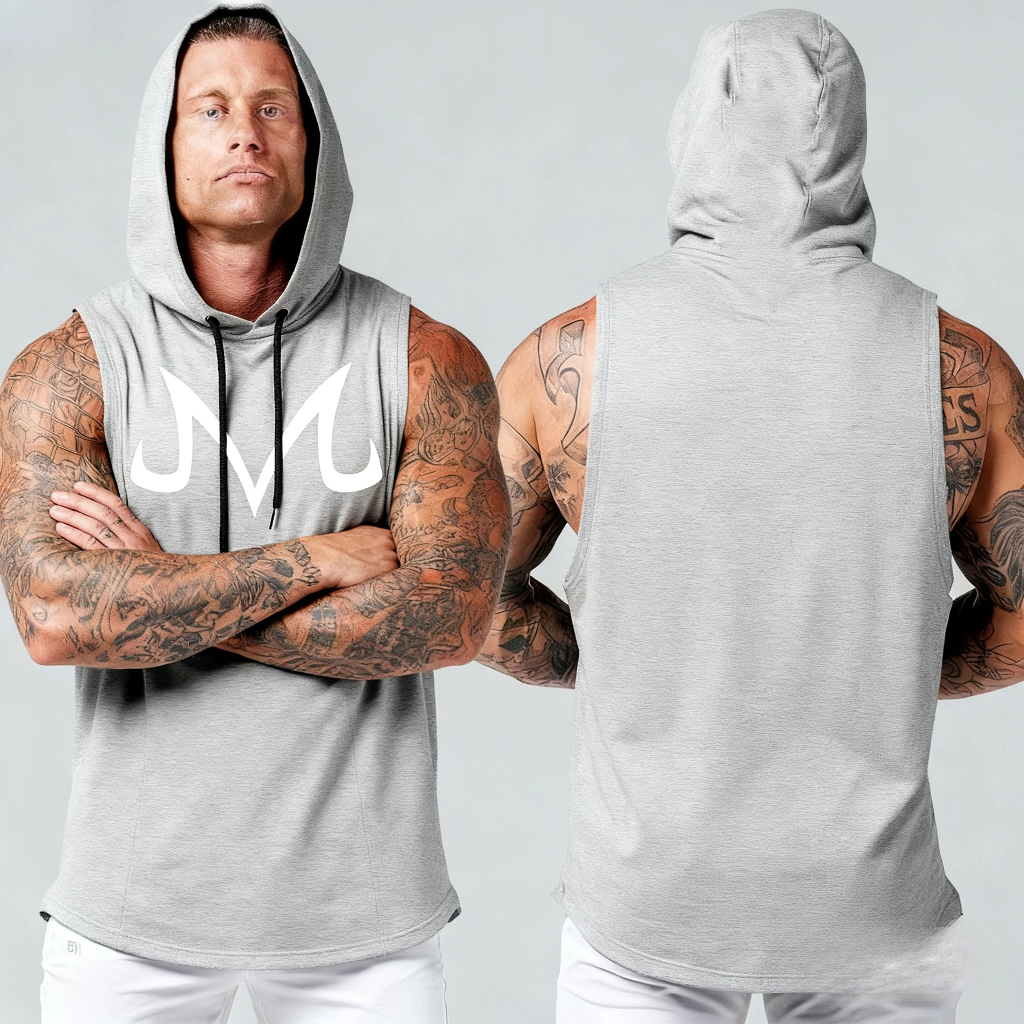 

Bandai Genuine Dragon Ball Logo Print Sport Sleeveless Hoodie Fall/Winter New Men's Hooded Breathable Wicking Fitness Top