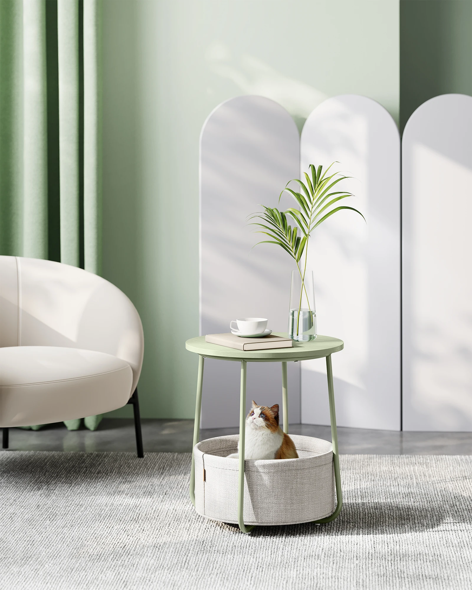 Vasagle Bijzettafel Ronde Kleine Tafel Salontafel Kleine Woonkamer Tafel Met Stoffen Mand Woonkamer Opslagruimte