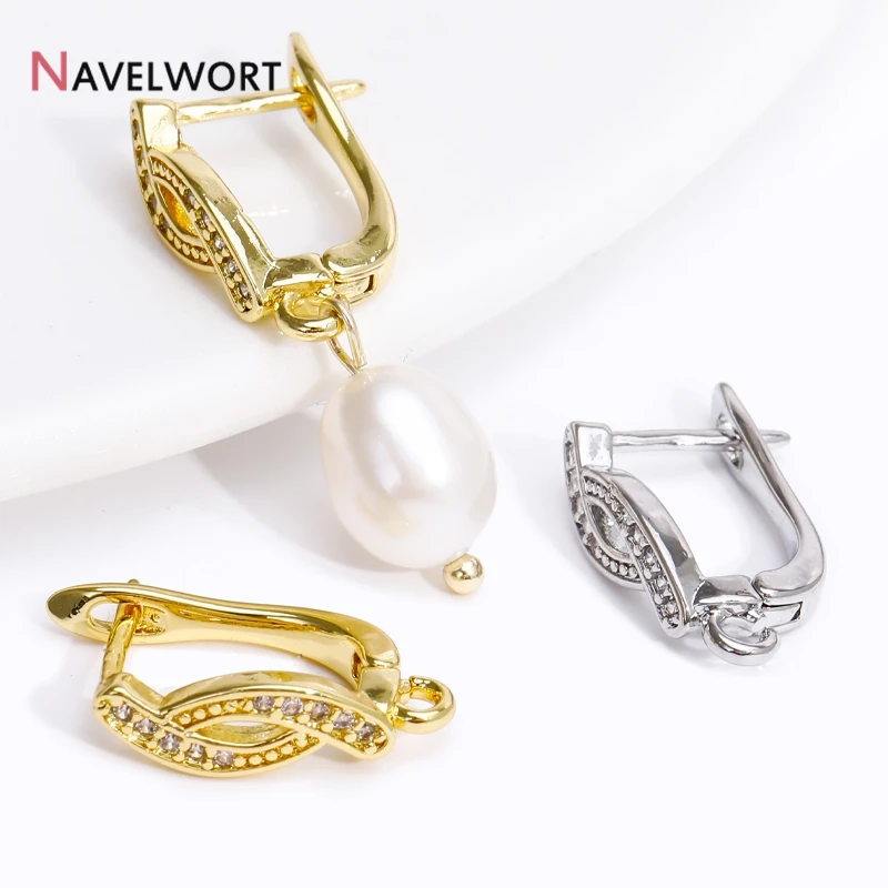 18K Gold Plated Brass Inlay Zircon Earwires Earring Hooks Clasps Fastener For DIY Women Earring Making Accessories