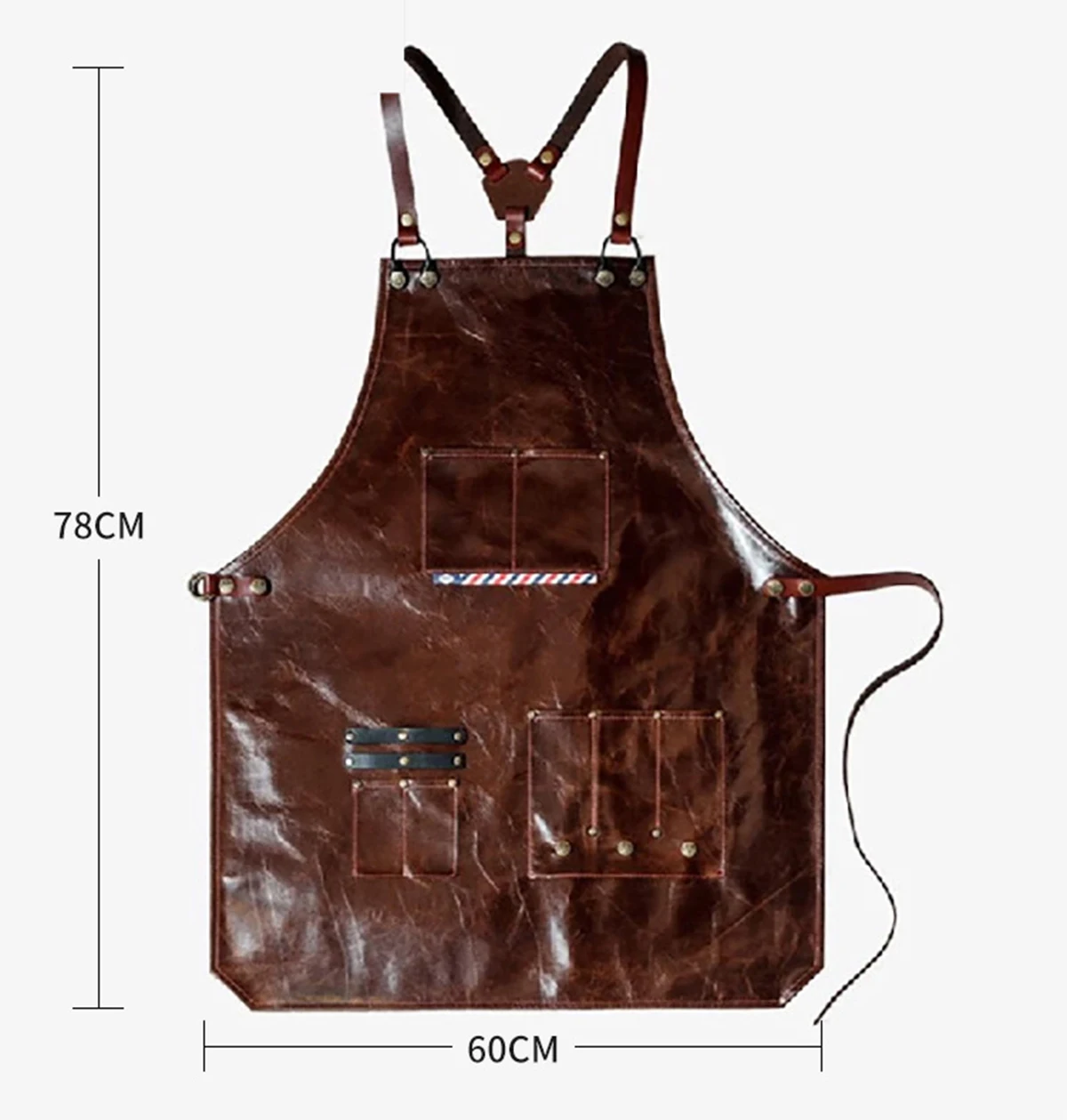 Men's Leather Work Apron with Multi Pockets Barber Coffee Shop Chef Tool Apron Adjustable Straps Durable Waterproof
