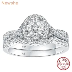 Newshe 925 Sterling Silver Wedding Rings Set for Women Oval Halo Cubic Zircon Bridal Engagement Ring Jewelry Gift