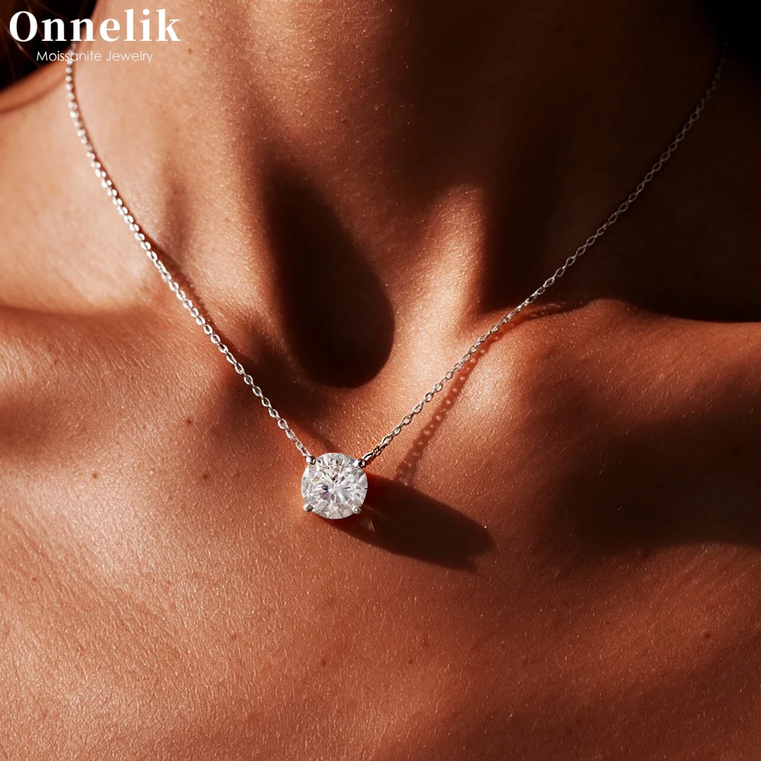Onnelik 1-10CT Round Moissanite Pendant Necklace For Women S925 Sterling Silver Sparkling D Color VVS1 Fine Jewelry Party Gifts