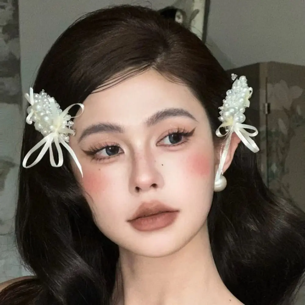 1 쌍 요정 세련된 신부 헤어 클립 화이트 진주 비즈 신부 머리핀 술 수제 웨딩 머리 장식 헤어 액세서리