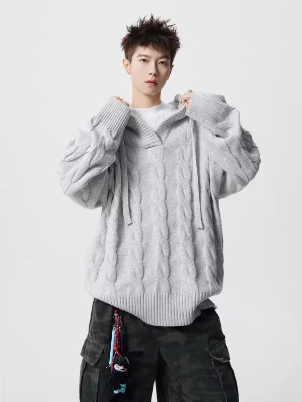 

Мужской вязаный свитер TANGZ Studio в американском стиле с узором «пшеничный колос», свободный крой, повседневный, с длинными рукавами, круглый вырез