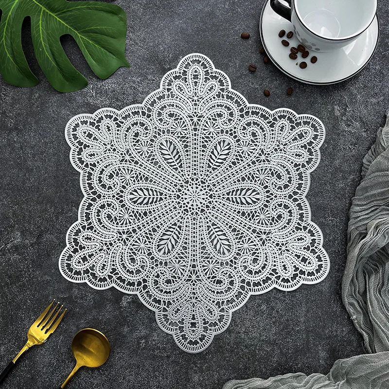 

6/4pcs European Hollow PVC Placemat Restaurant Household Dining Table Decor Meal Mats Anti Slip Heat-insulating Tableware Mats