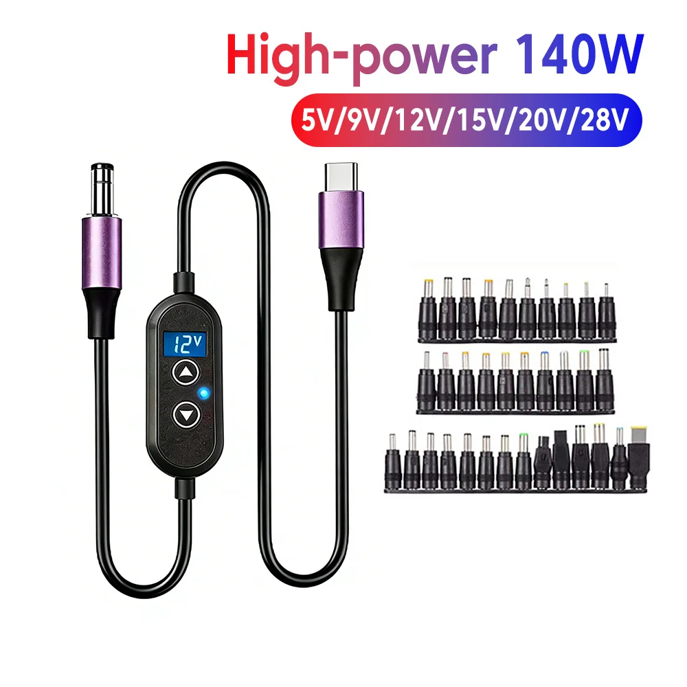 140W Type C To DC Power Boost Cable 5V/9V/12V/15V/20V/28V Boost Line With 8/10/34 Adapters USB C To DC Charging Cable For Router