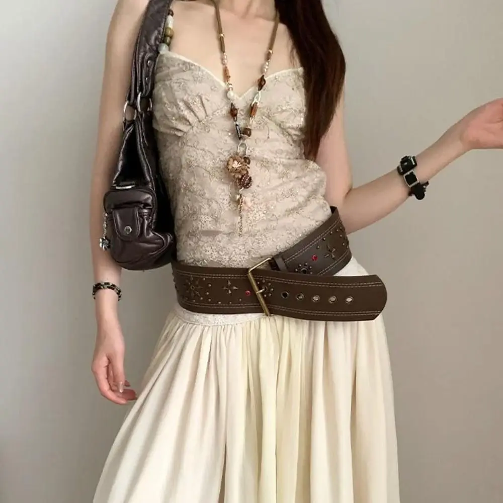 المتخصصة خمر المرأة برشام حزام Y2k القوطية الجلود حزام خصر الثقيلة فاسق فستان حزام البنطال الجينز الخصر اكسسوارات
