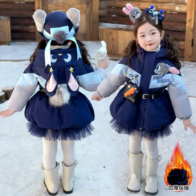 

Детский пуховик Disney Zootopia Judy Hopps, платье принцессы для ролевых игр, классический мультфильм, косплей, куртка-паркер на день рождения для девочек