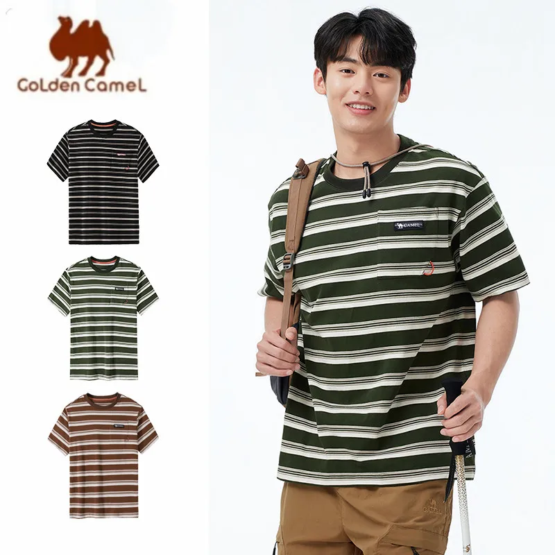 

GOLDEN CAMEL полосатые мужские футболки унисекс темпераментные рубашки из 100% хлопка с короткими рукавами свободный топ повседневная летняя футболка одежда