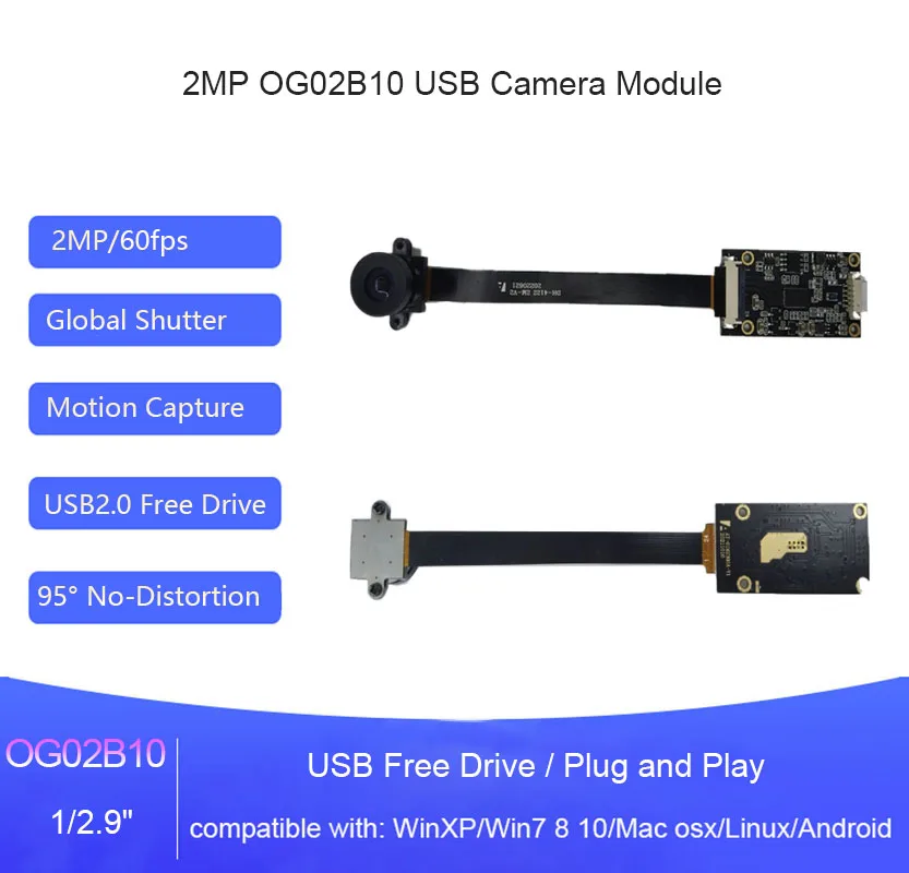 2MP USB Camera Module OG02B10 cmos 95 Degree No-Distortion Global shutter Color Image usb2.0 Free Drive For Motion Capture