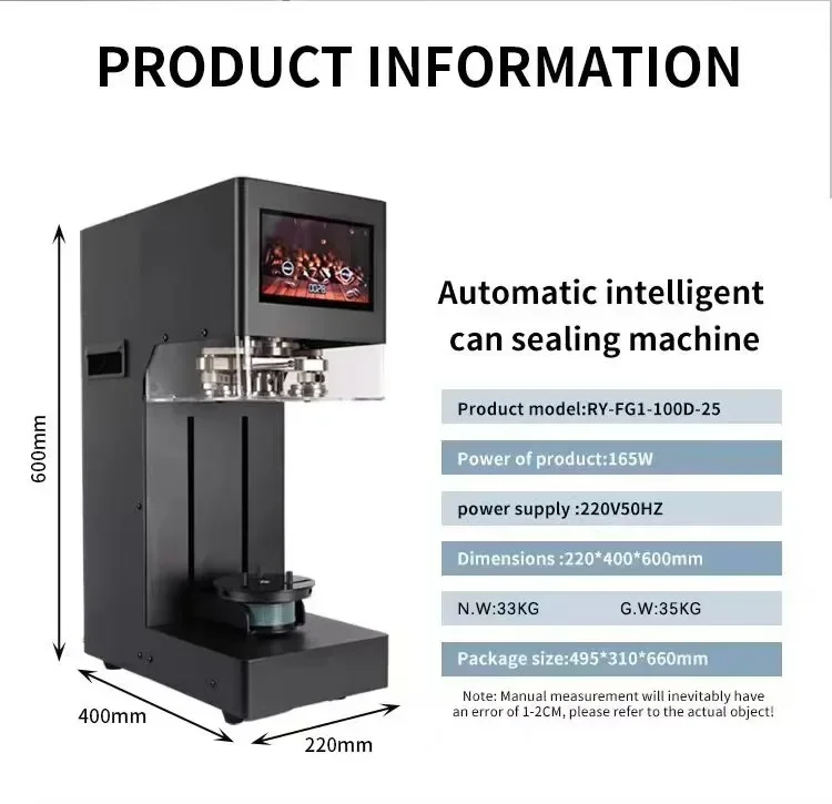 Machine PET Jar Non-rotating Can Sealer Machine2025 New Touch Screen Automatic Rising-Lowering Plastic Aluminum Cups Sealing