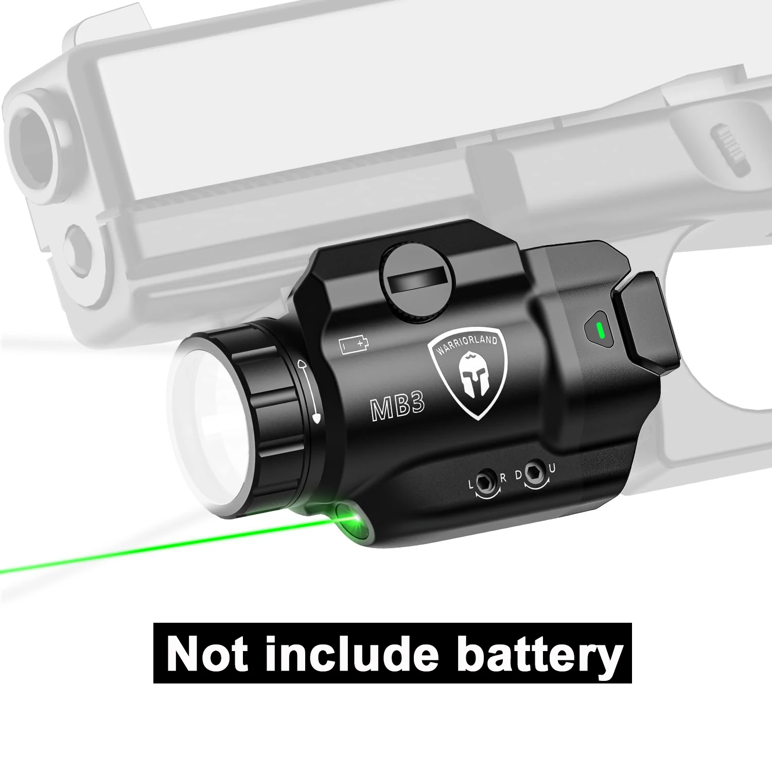 Fit for G17 /G19 /P365 /G3C/G2C/M&P 9 /Hellcat Pro/1911,500-Lumen Rail Tactical Weapon,MB3 Compact Pistol Light,Green Laser