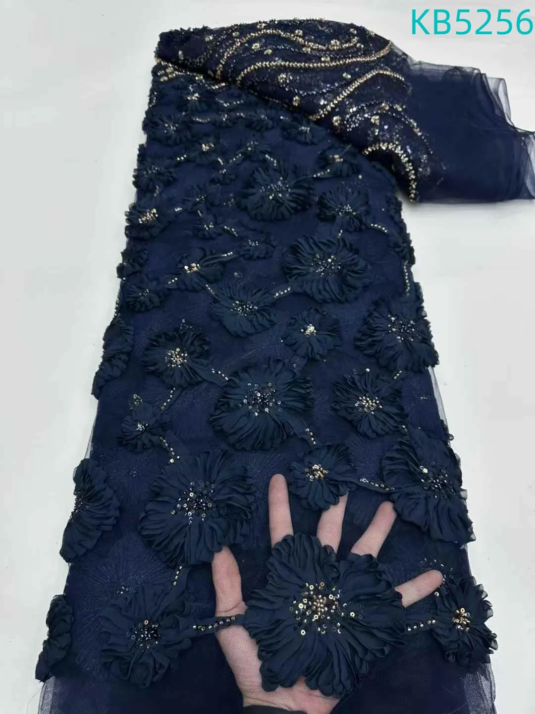 

Beaded French Mesh Lace Fabrics African Lace Fabric 5 Yards High Quality 2025 Royal Blue Sequins Embroidery For Wedding KB5256