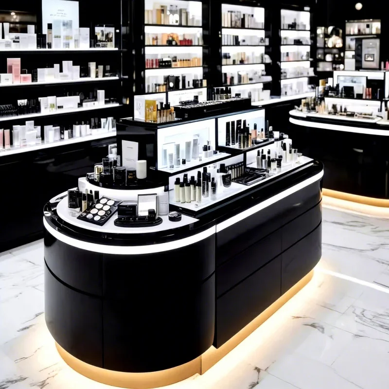 custom.Modern Luxury Stainless Steel Cosmetic Display Custom LED Lighting Recyclable Customizable Size Color C