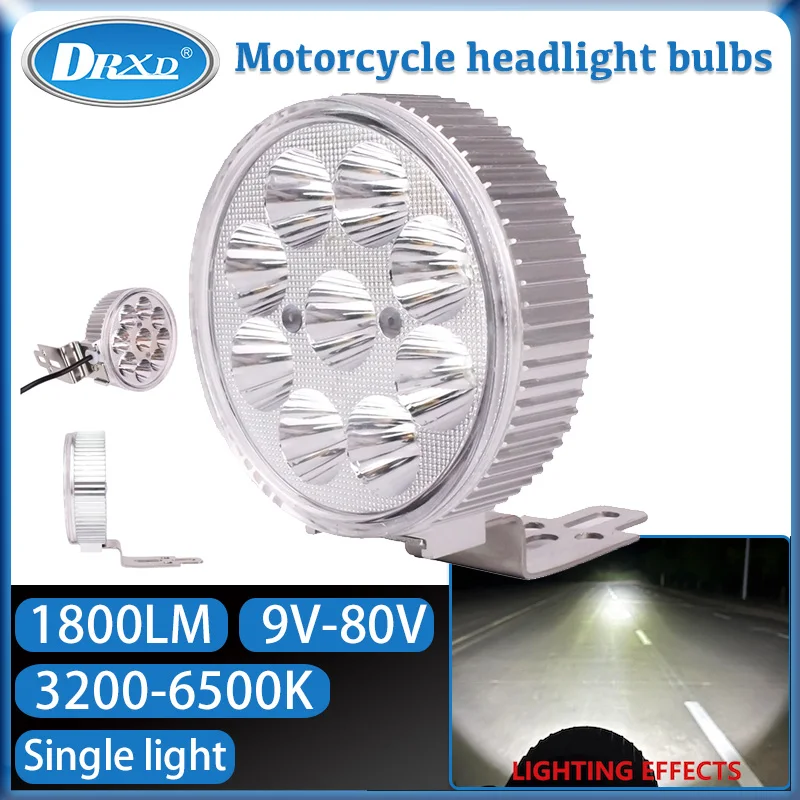 

18W 1800LM LED Motorcycle Headlight 3200-6500k DC9~80V Motobike Led Light Single Light