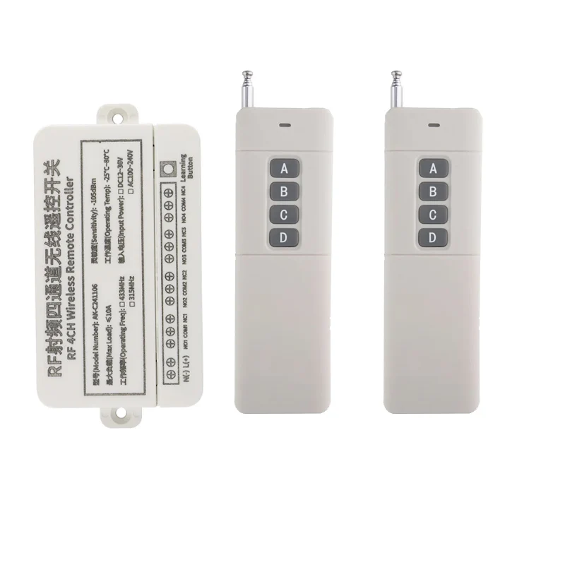 DC 12V 24V 36V 10A 4 channel relay switch RF Wireless Remote Control system Receiver Transmitter smart home Fan/Motor