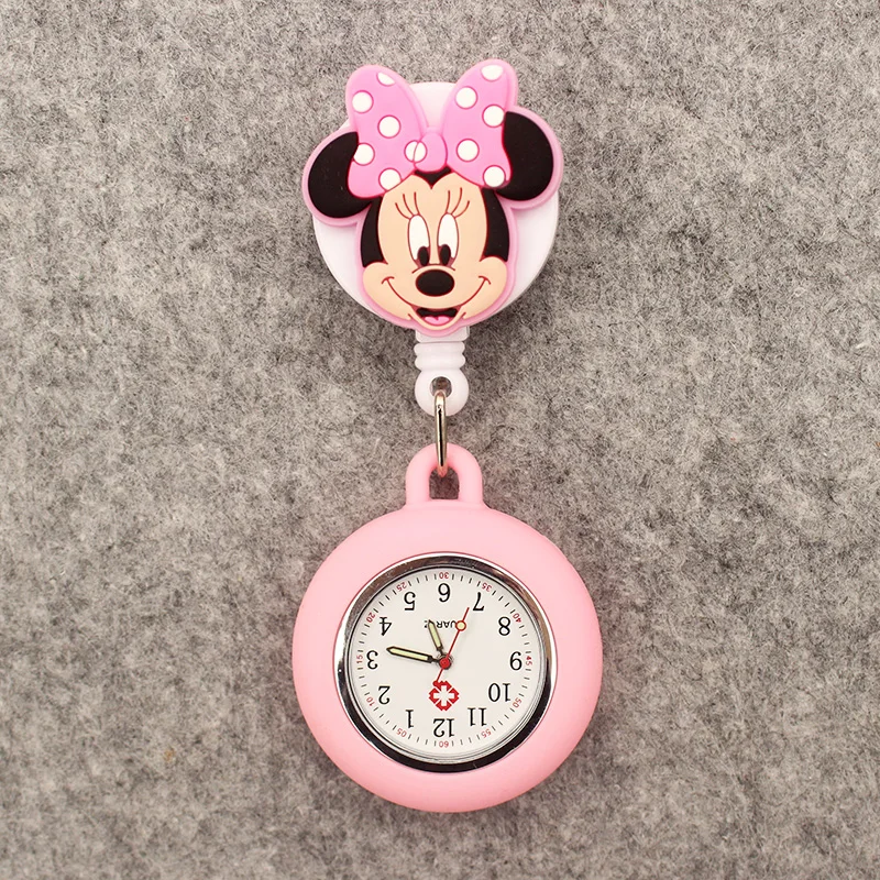 Cartoon Couple Mouse Doctor Nurse Style Cute Bow Mouse Pocket Watch Retractable And With Clip For Men And Women