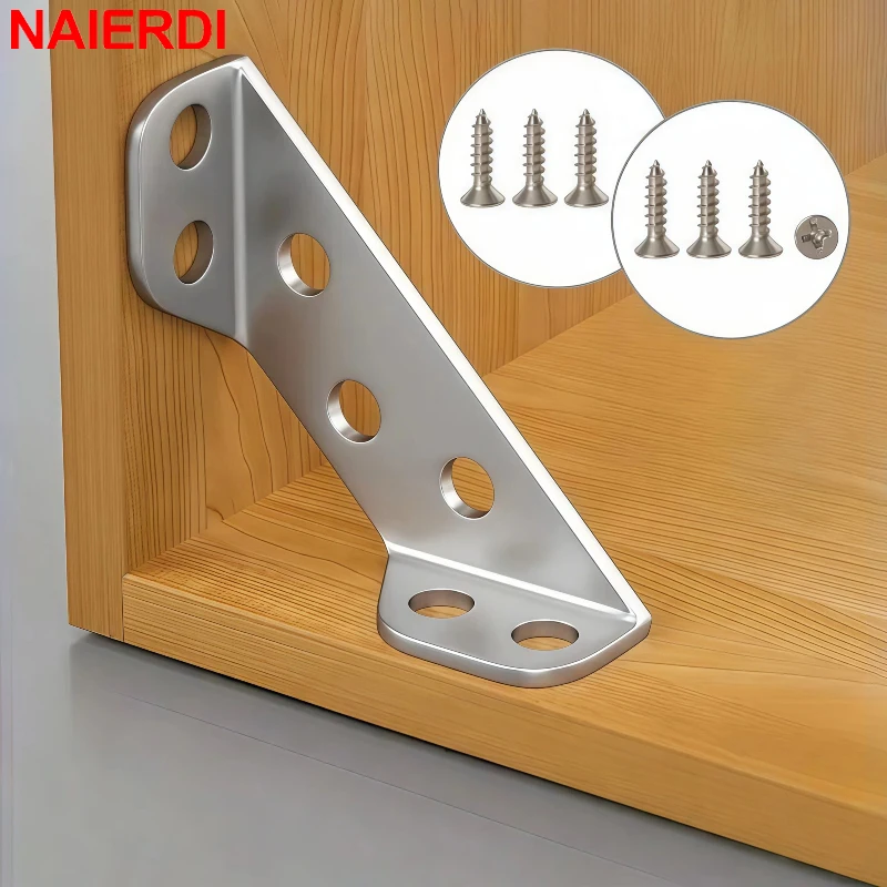 NAIERDI 5/10 Pack 90° Stainless Steel Solid Angle Bracket Triangle Reinforced Corner Bracket for Table Chair Furniture Fixing