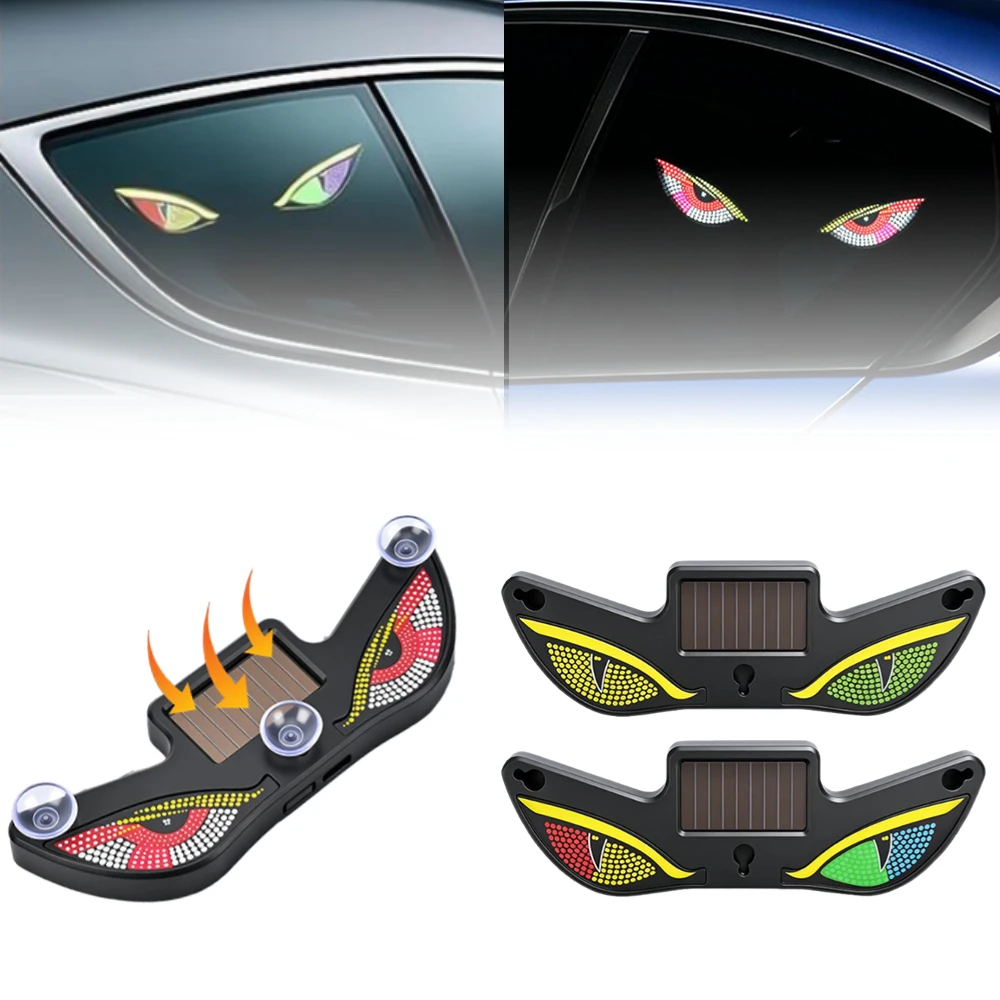 1PC LED Car Solar Devil Eye Dynamic Expression Neon Light, Rear Window Anti-Rear-End Warning Light, Auto Modification