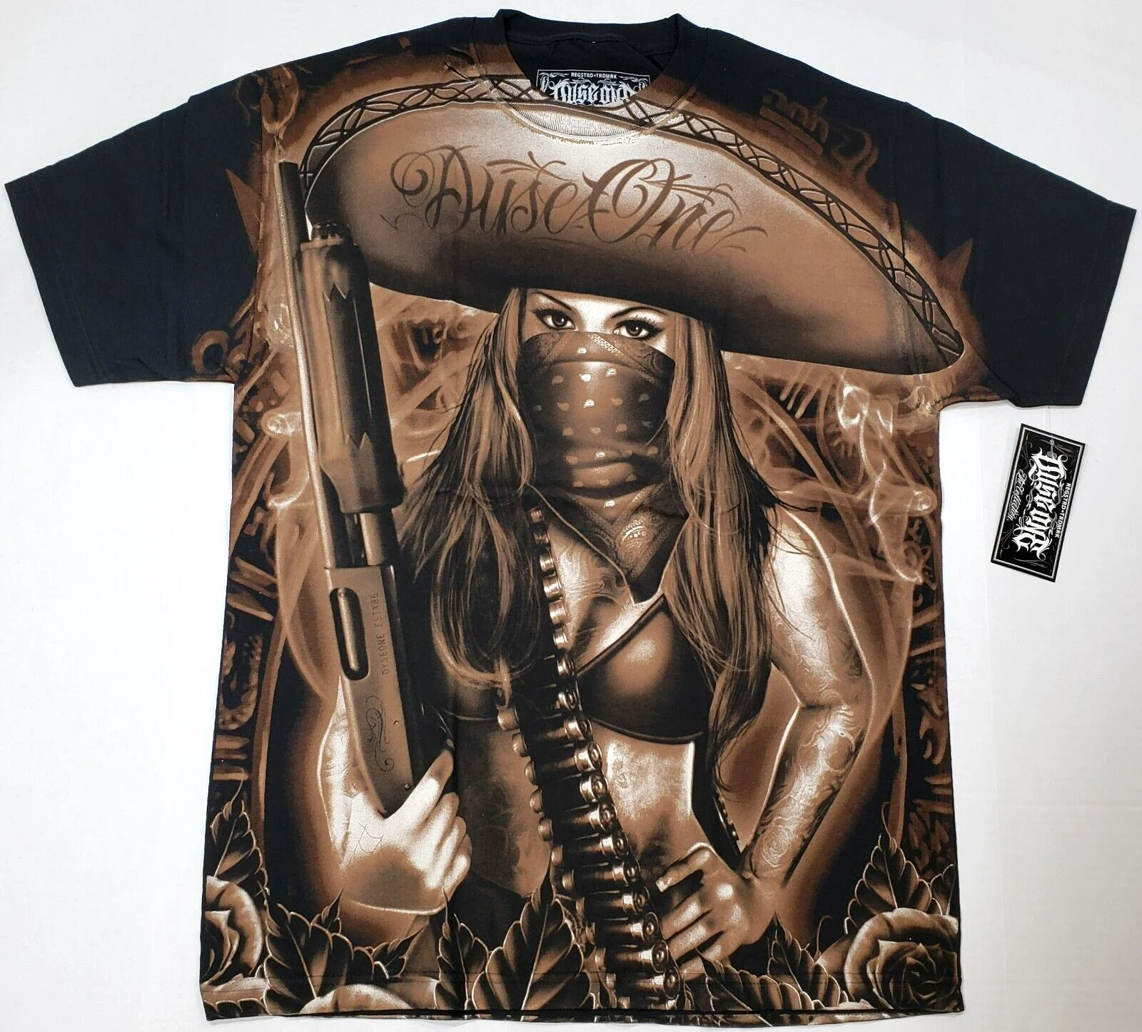 DYSE ONE T-shirt Urban Streetwear Bandido Gun 100% Cotton Tee Men's LARGE NWT