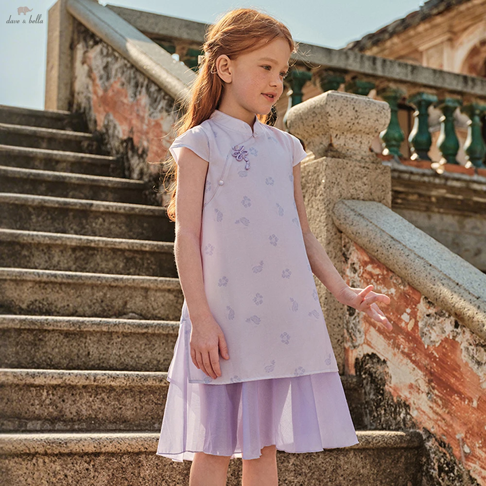

Dave Bella Girls Printed Summer Princess Dresses 7-13 Years Children Short Sleeve Chinese Style Dress Outdoor Clothes DK2262127