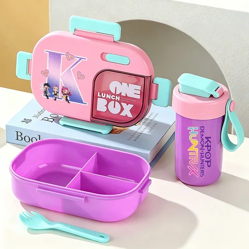 For KPOP Meal Box Water Cup Set Student  Vivid Colors Letter Lunch Bento Box Seasoning Box Tableware Water Bottle Hot Gifts