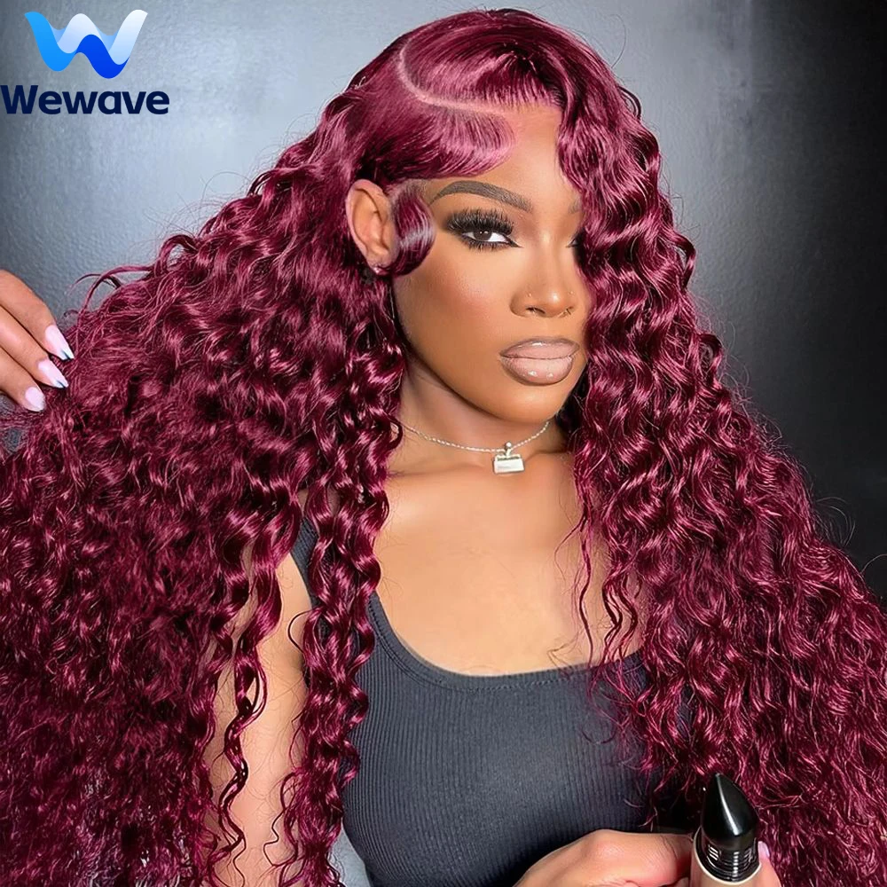 

Парик Wewave Deep Wave 99J бордовый из натуральных волос, парик Water Wave 13x6 с фронтальной частью, HD-кружевной парик с кудрями, парик из бразильских волос, молниеносная распродажа