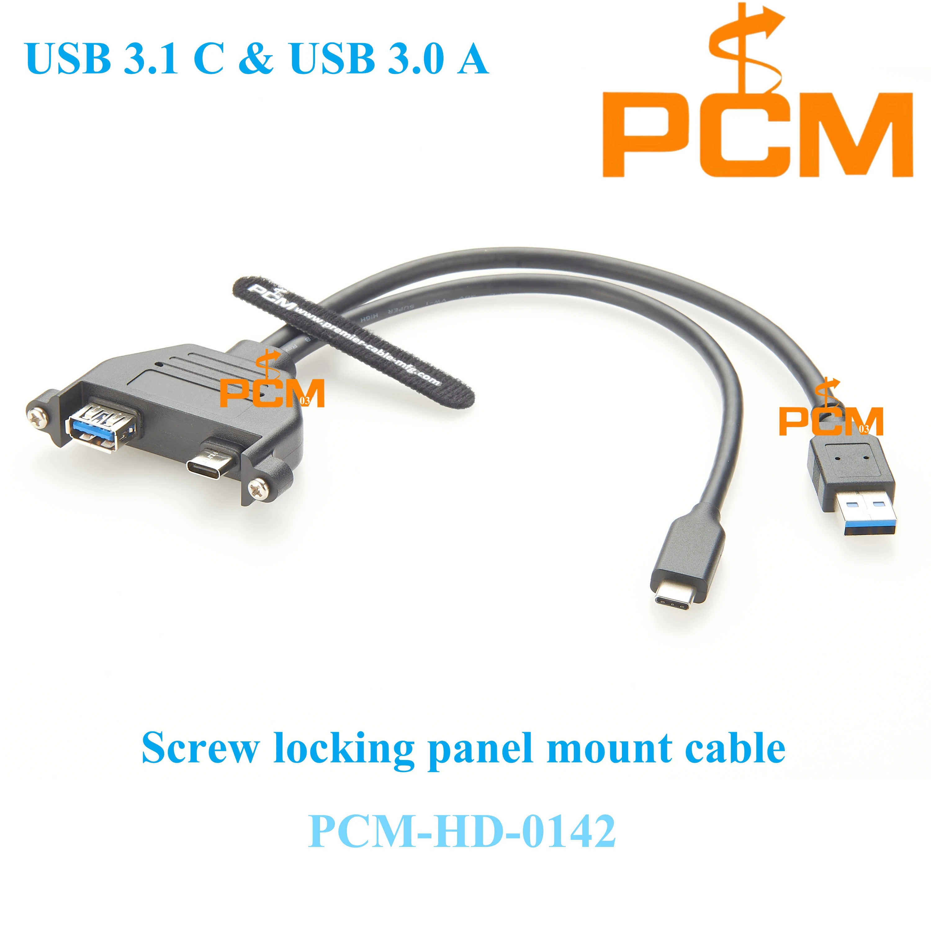 Panel Mount USB A & USB C Female to Male Extension Cable 0.3m USB 3.1 Gen 2 Type C 10Gbps PD100W and USB A 3.0  5Gbps Connector