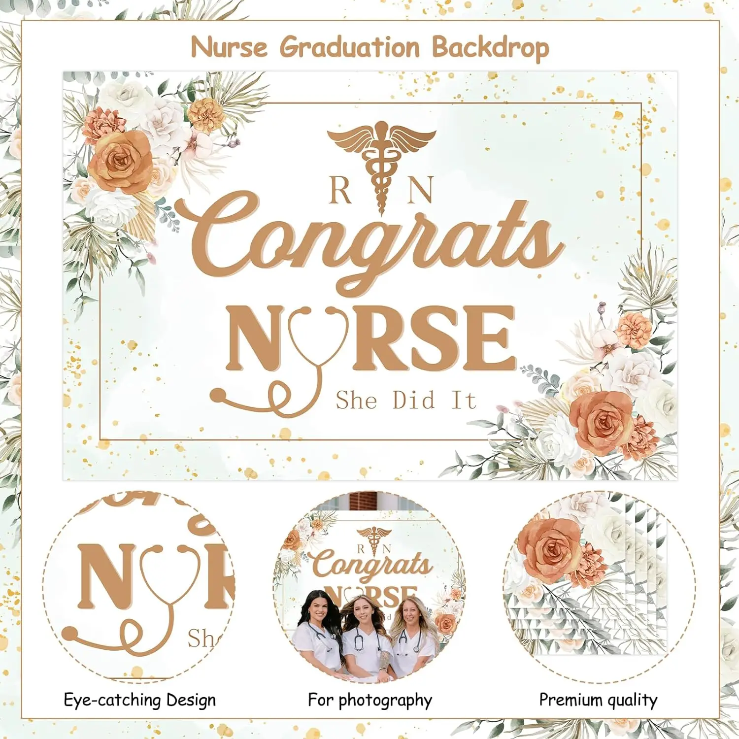 Nurse Graduation Backdrop 2024 Congrats Nurse Banner Floral Party Supplies She Did It Graduation Backdrop for Boho Medical