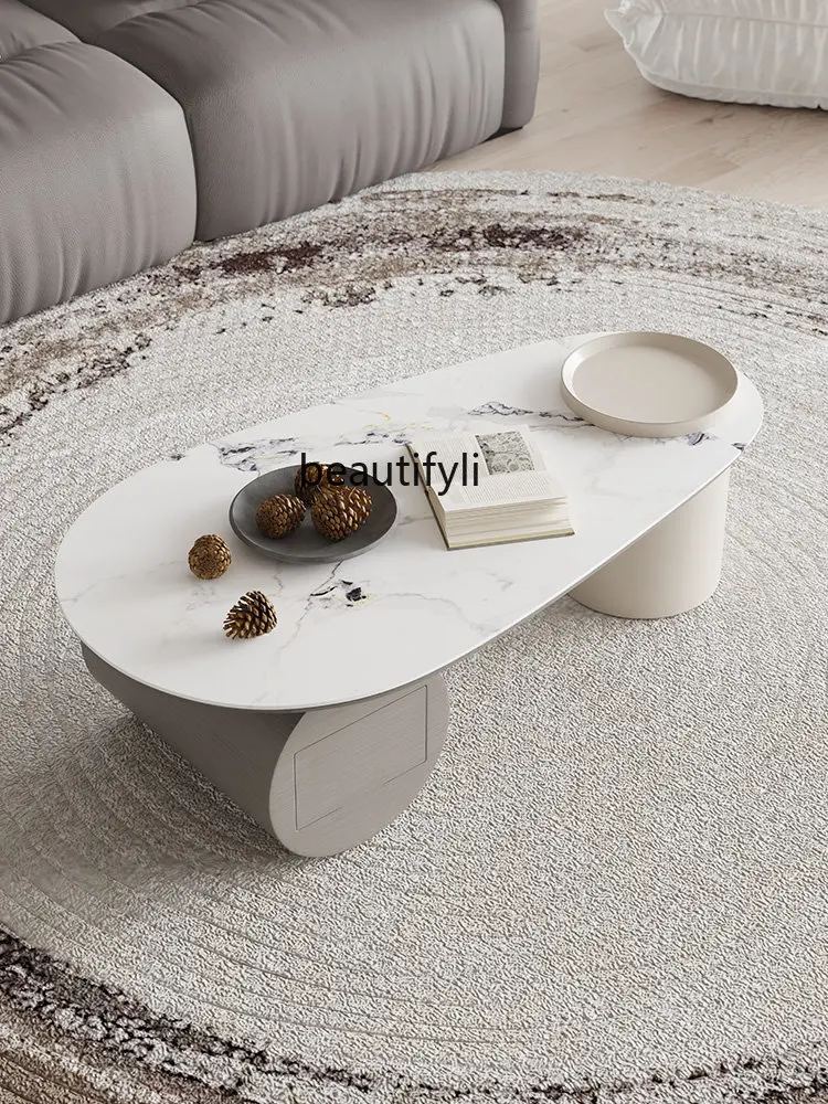 

zq Italian Oval Stone Plate Tea Table Simple Modern Marble Silent Style Tea Table