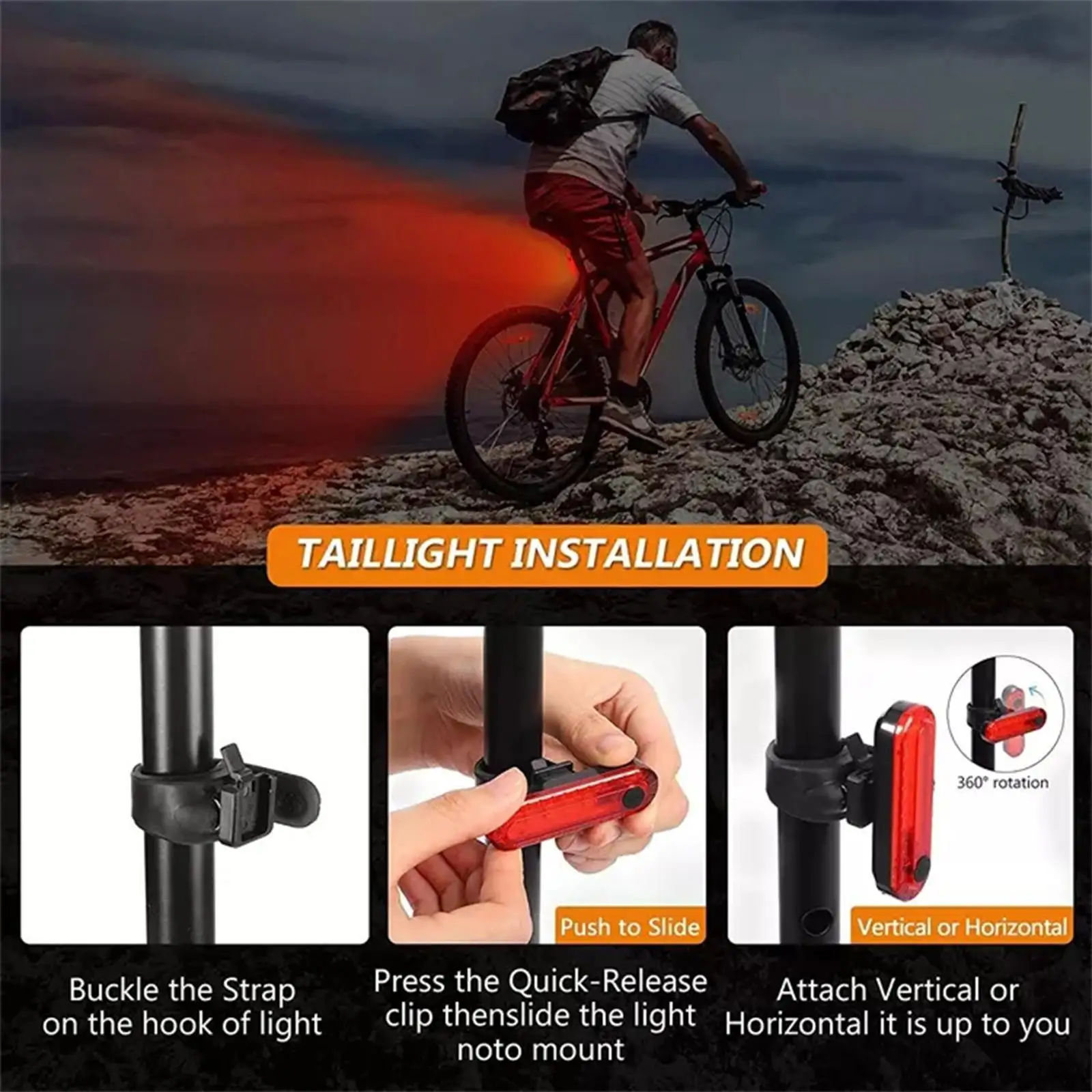 Bicycle Rear Light Waterproof USB Rechargeable LED Safety Warning Lamp Bike Flashing Accessories Night Riding Cycling Taillight