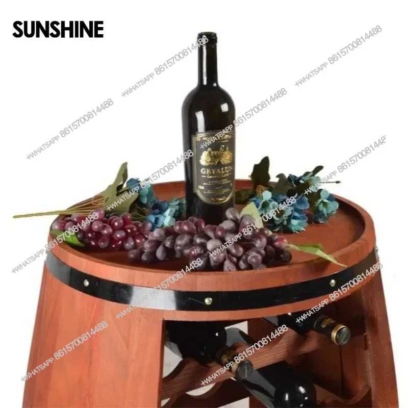 Massivholz Weinregal Eiche Fass Modellierung Kreative Weinkeller Ästhetische Luxus Display Dekoration Retro Regal Bar Möbel FT