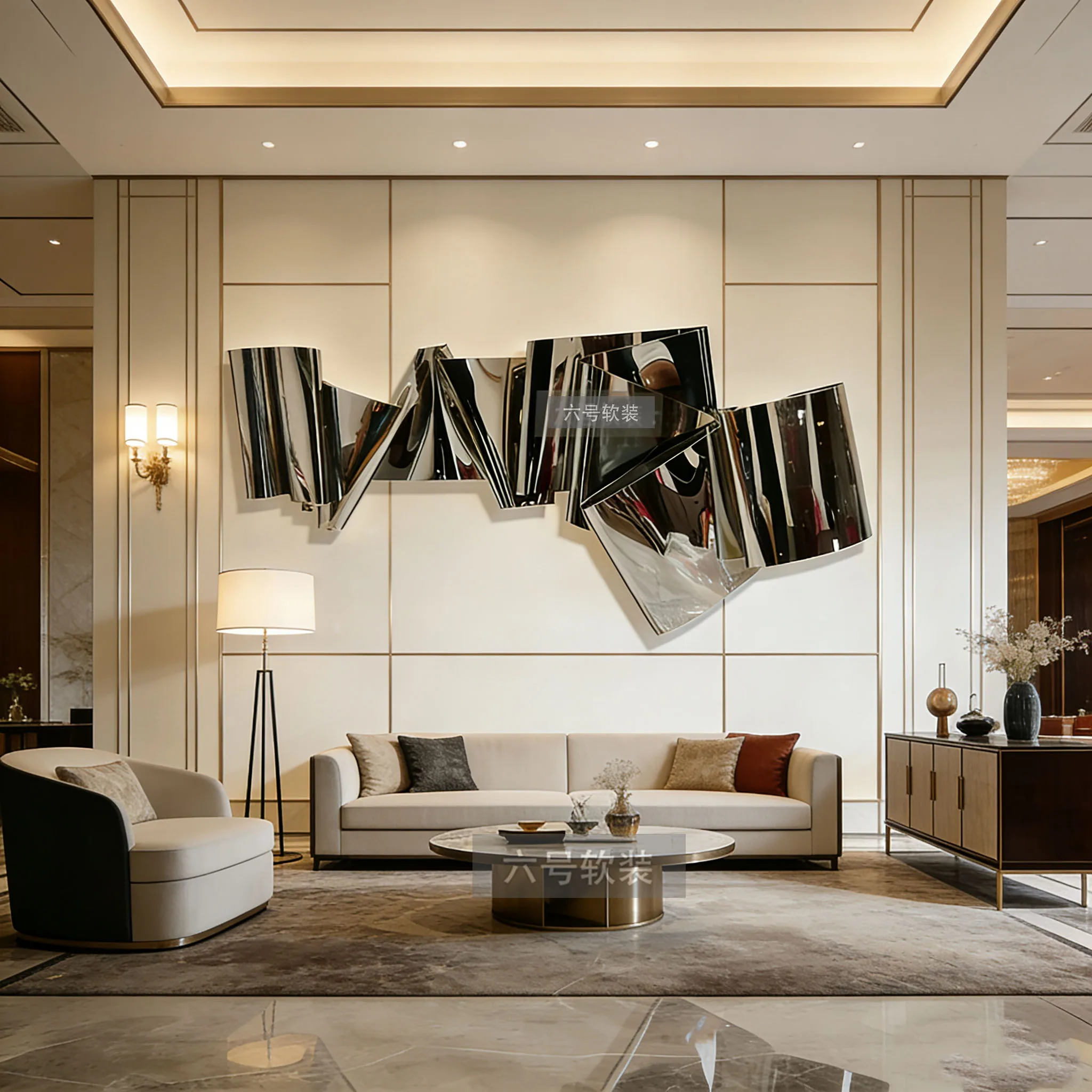 Creative stainless steel three-dimensional wall hanging hotel lobby club background wall decoration pendant artwork metal