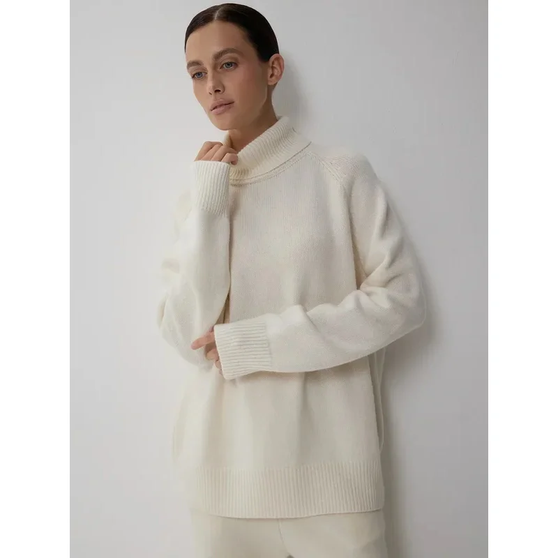 

Autumn Winter Turtleneck Knitted Sweater Women Simple Oversized Pullover Warm Cozy Knit Top Fashion Casual Sweater