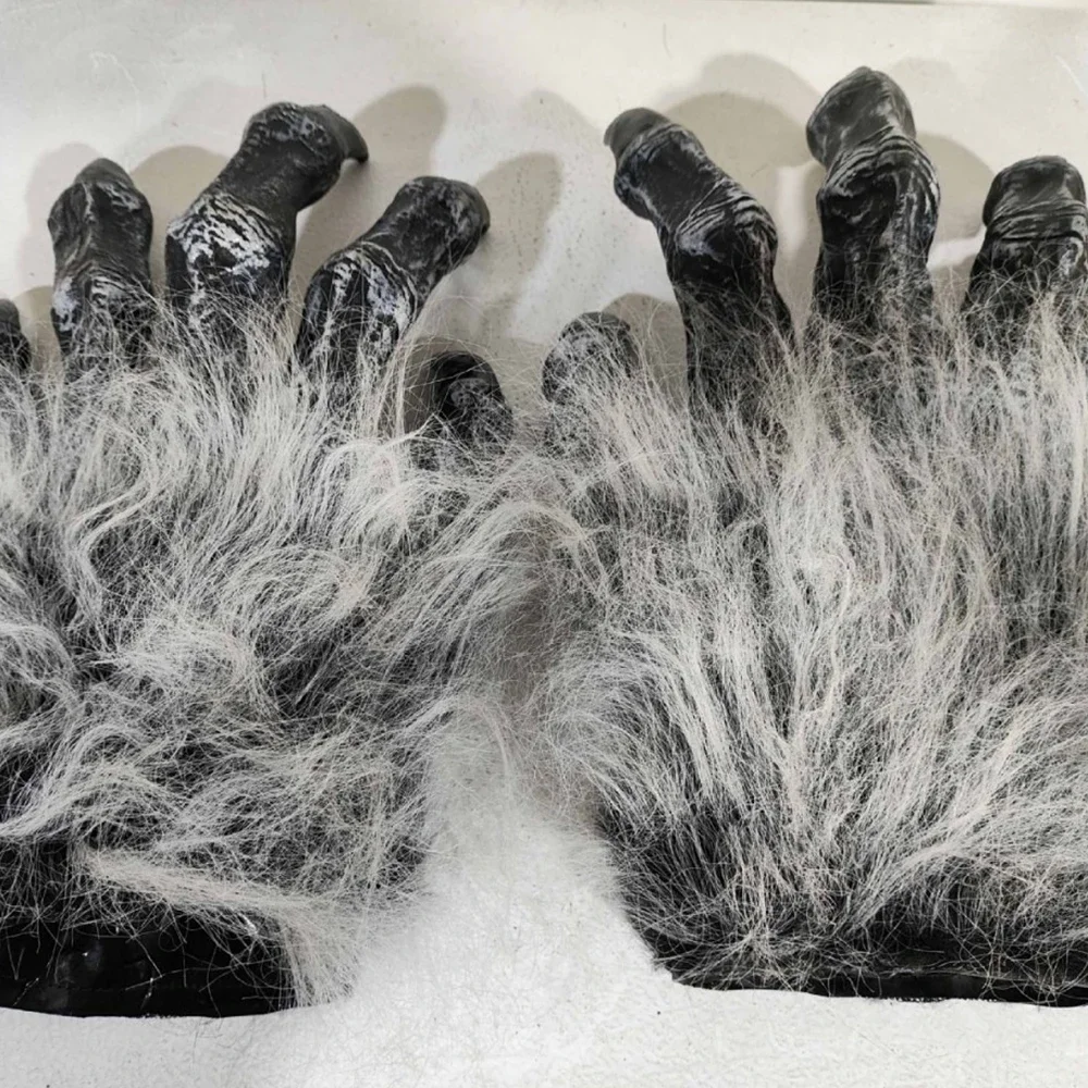 Guantes de lobo para fiesta de Halloween, disfraz de hombre lobo de látex de felpa, uñas, manos para adultos, patas, garra para accesorios, guantes de Pascua para fiesta de Cosplay