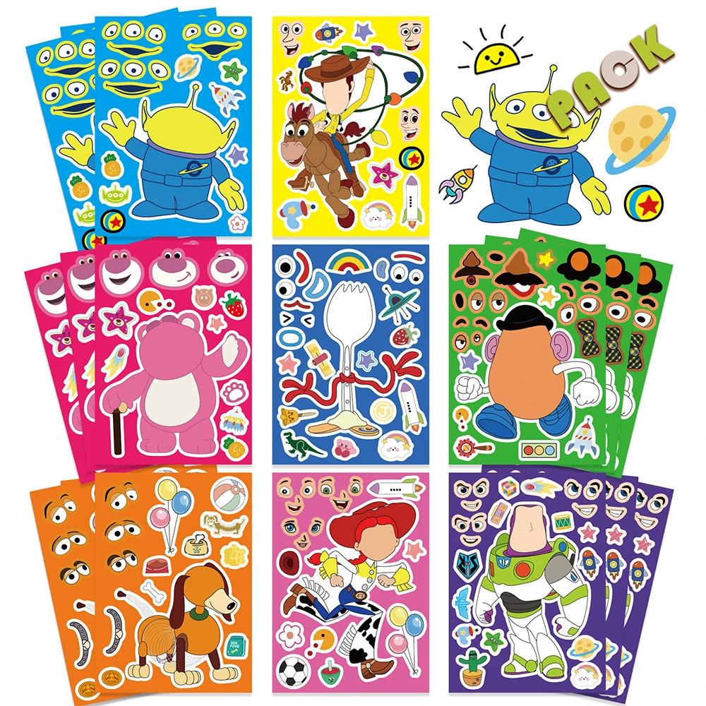 8/16Sheets Make a Face Disney Toy Story Puzzle Stickers DIY Assemble Jigsaw Kid Educational Toy Funny Game Party Decoration Gift