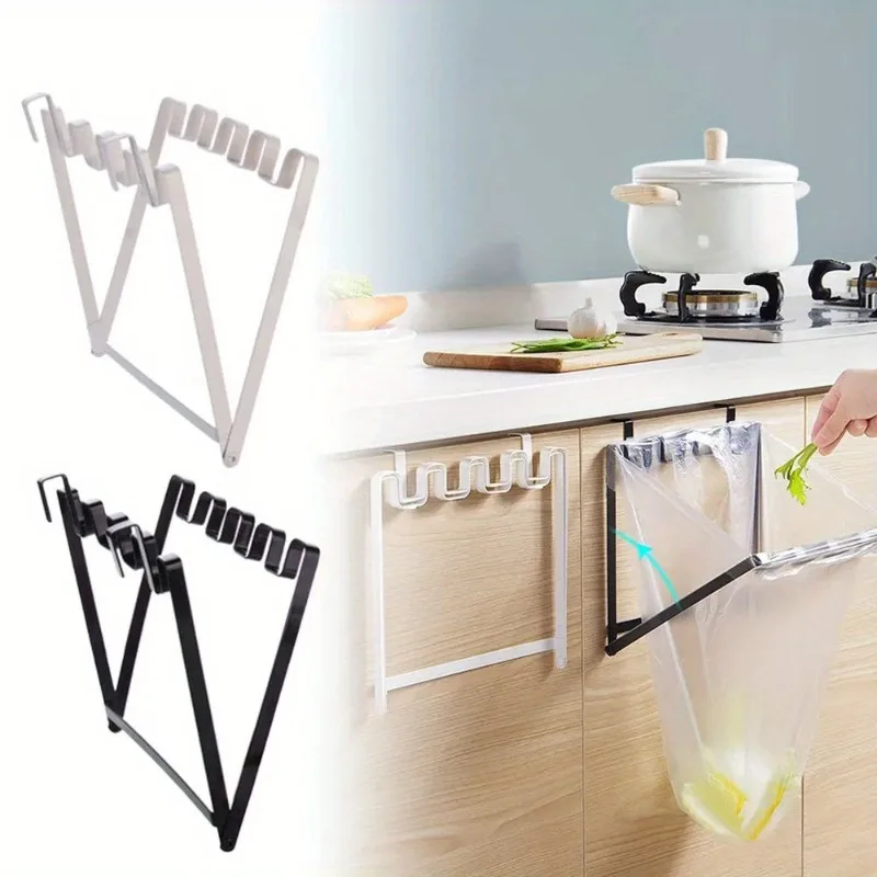 

Foldable Garbage Bag Hanging Rack Kitchen Rubbish Holder Cupboard Over Door Storage Shelf Kitchen Cabinet Trash Bag Holder
