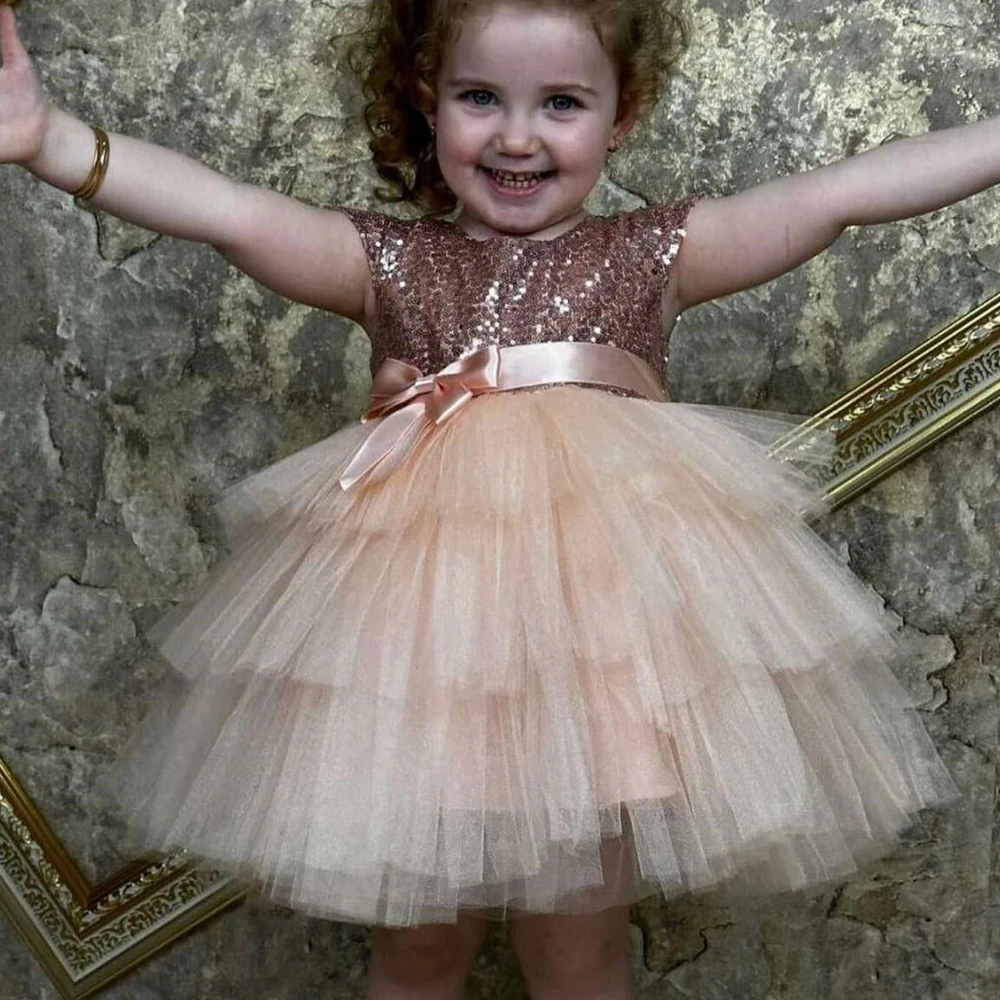 Vestido de retazos de tul para bebé, traje sin mangas con cuello redondo para niña de las flores, para boda, fiesta de cumpleaños