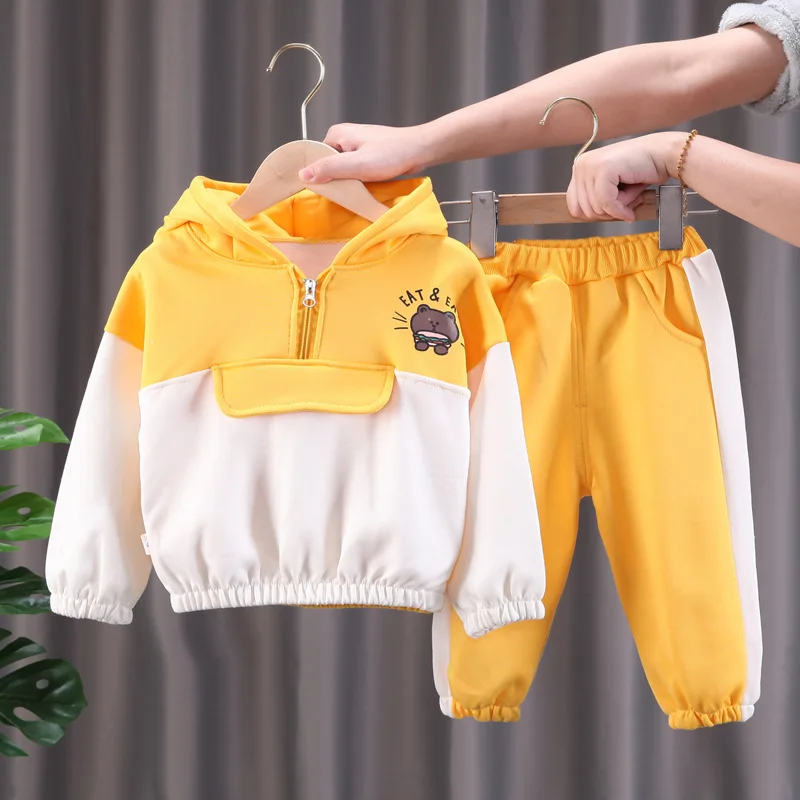 2022 Autumn Girls Clothing Sets 1-5 Years Baby Boys Warm Hooded Coats Pants Tracksuit Children Fleece Sweatshirt Clothes Set